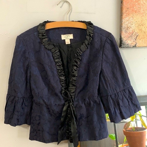 LOFT Navy Ruffled Jacket - Picture 1 of 4